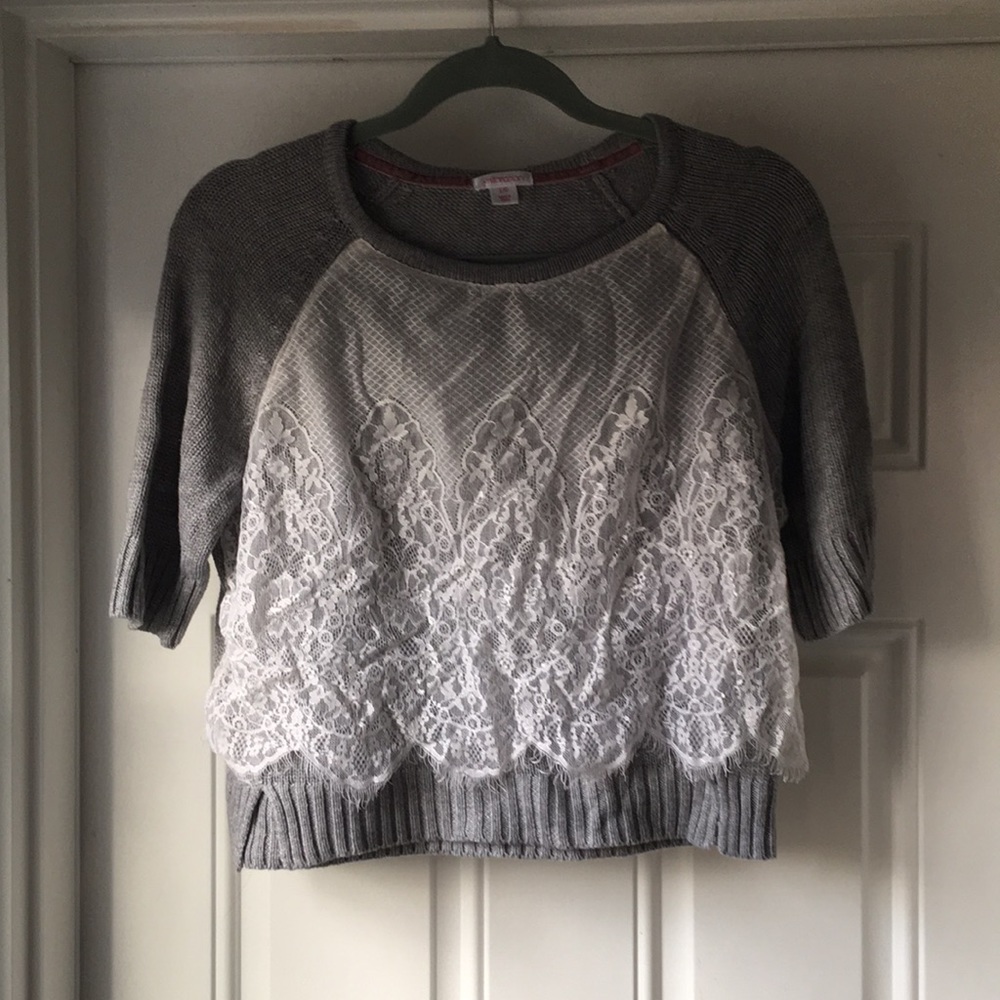 sweater, lace crop top